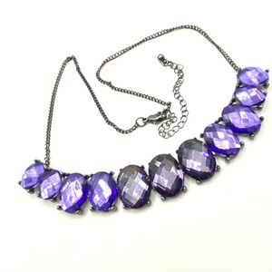 Purple Faceted Cabachons Black Chain Statement Necklace
